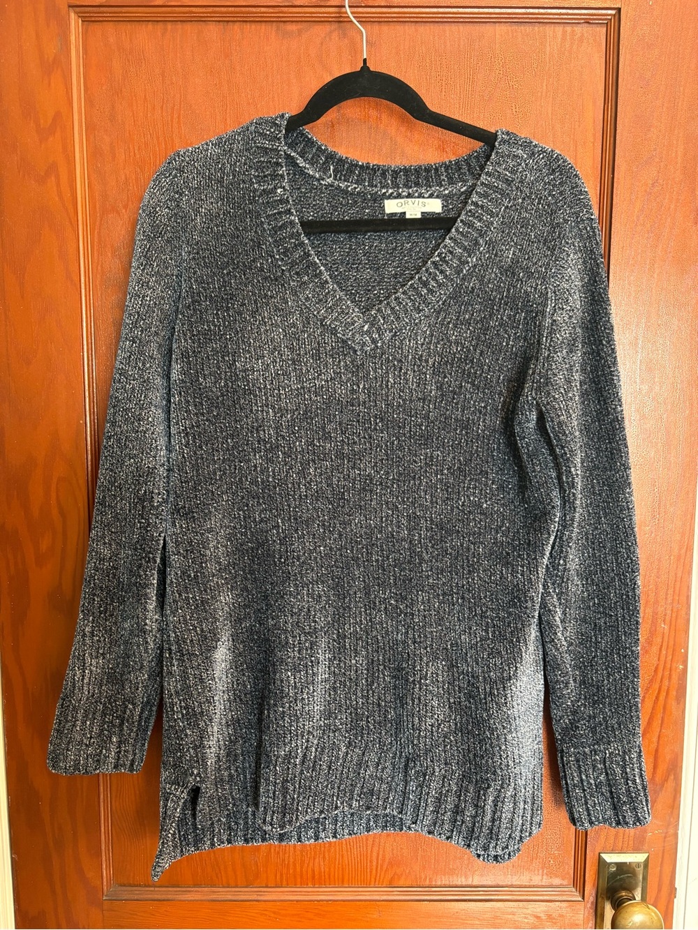 Orvis Charcoal Blue V-Neck Chenille Sweater